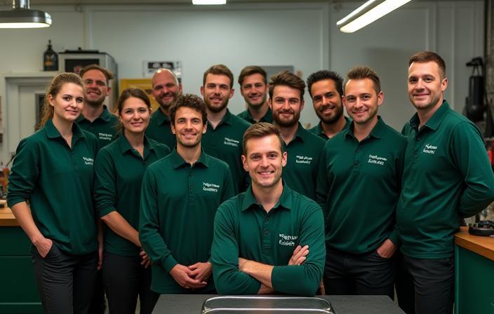 Équipe LavageLuxe FR réunie dans l'atelier